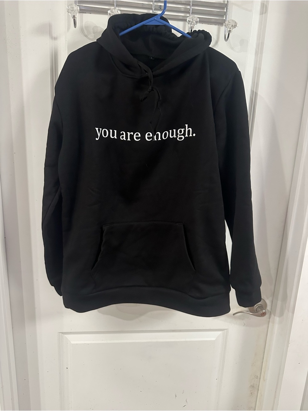 Source Unknown Black Crewneck Hoodie with "you are enough." Slogan